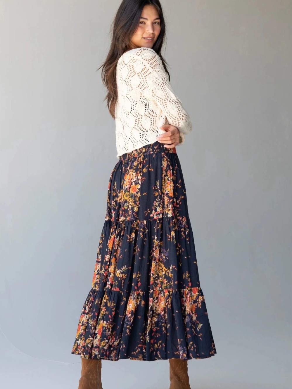 NATURAL LIFE Hanna Convertible Floral Tiered Maxi Skirt - Picture 2 of 3
